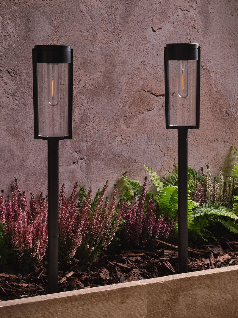 Lights4fun set of 2 black solar stake lights, imported from the UK