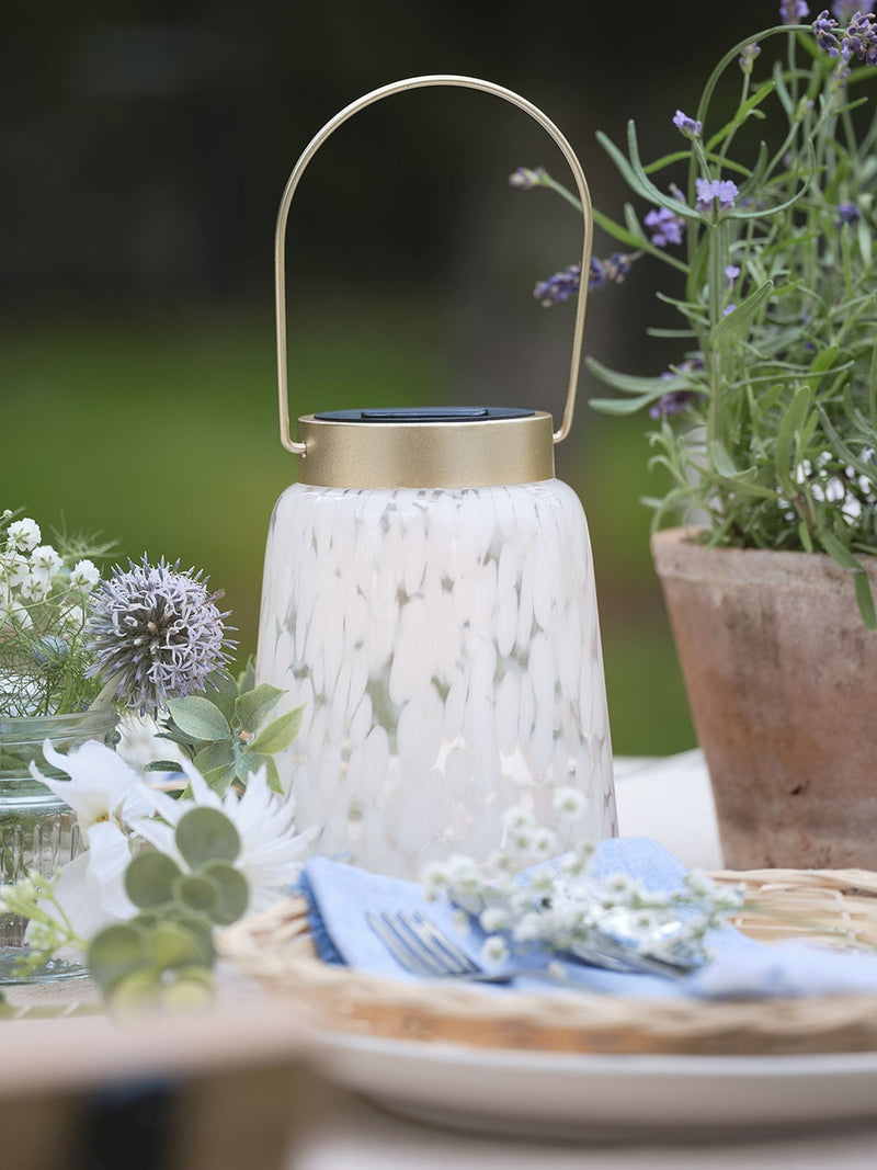 Lights4fun white clear confetti glass solar table lantern - British product
