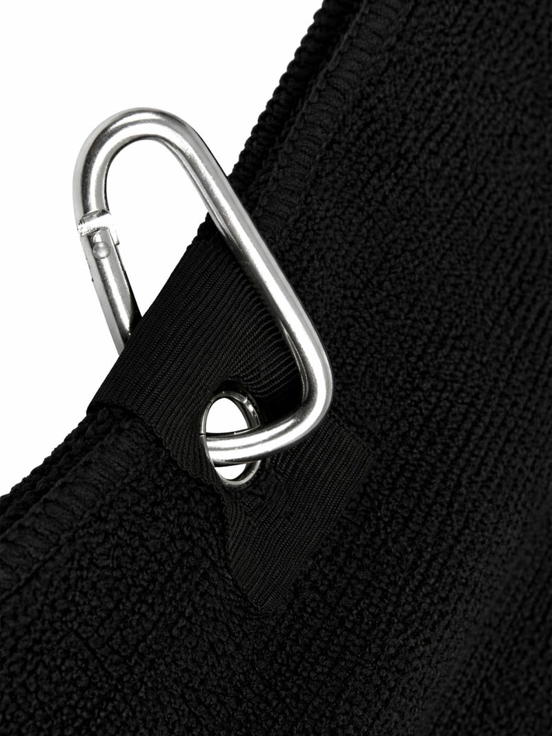 Loveabode black golf towel, imported from the UK
