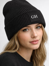 Next Loveabode Personalised Dusty Blue Cuffed Beanie Hat with Tonal Initials Patch- Buy online at McGrocer