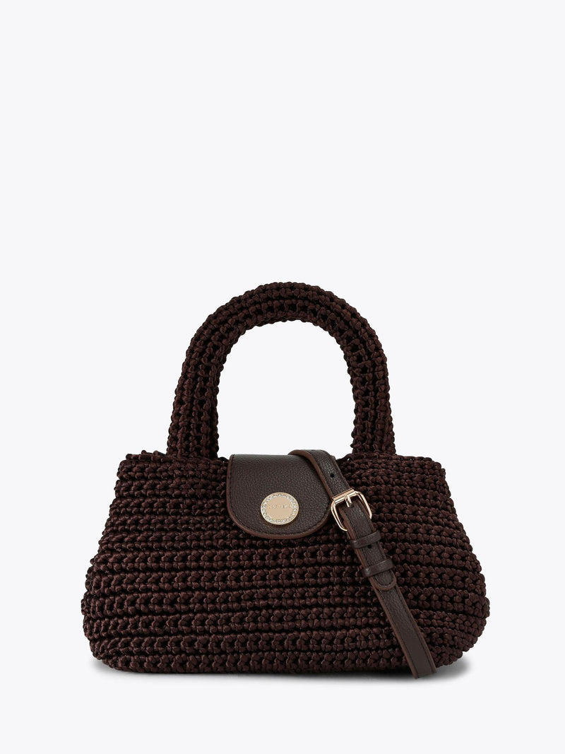 Carvela Cheska top handle bag dark brown silk, imported from the UK