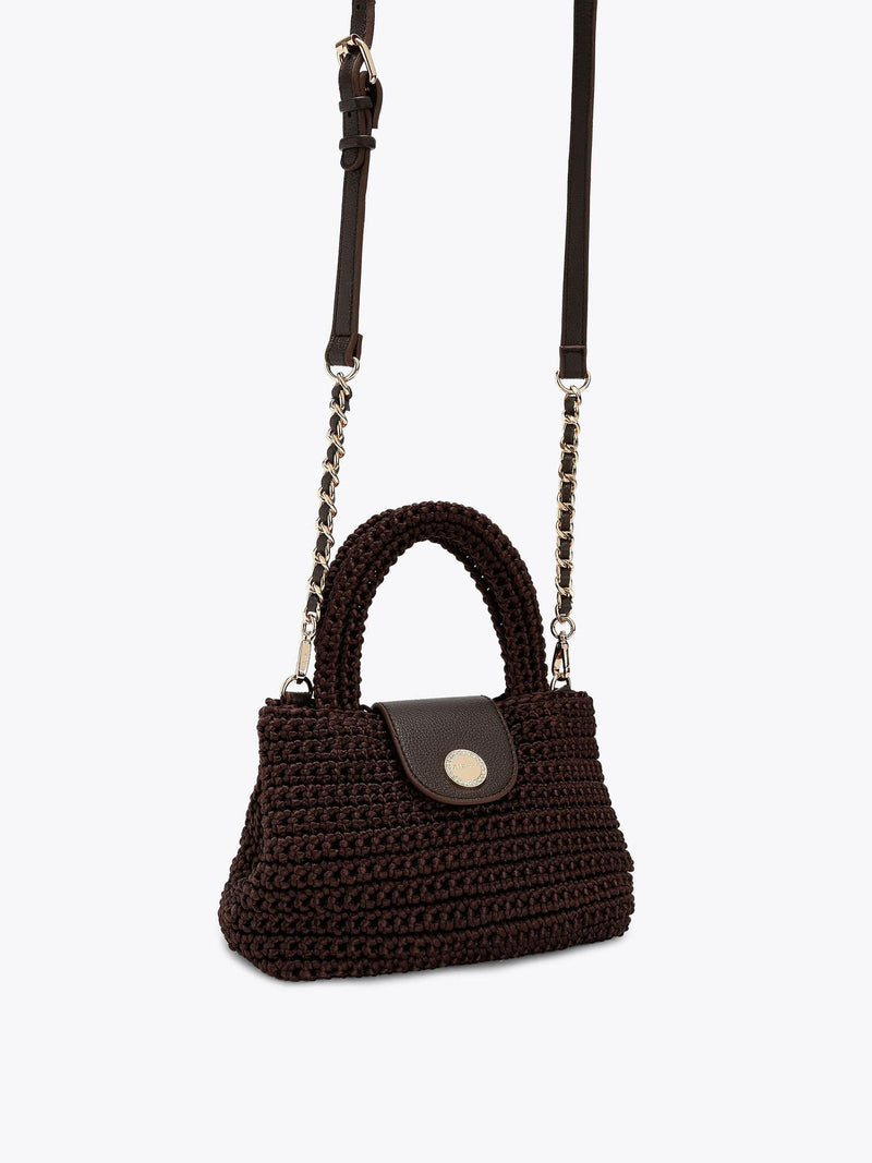 Carvela Cheska top handle bag dark brown silk, imported from the UK