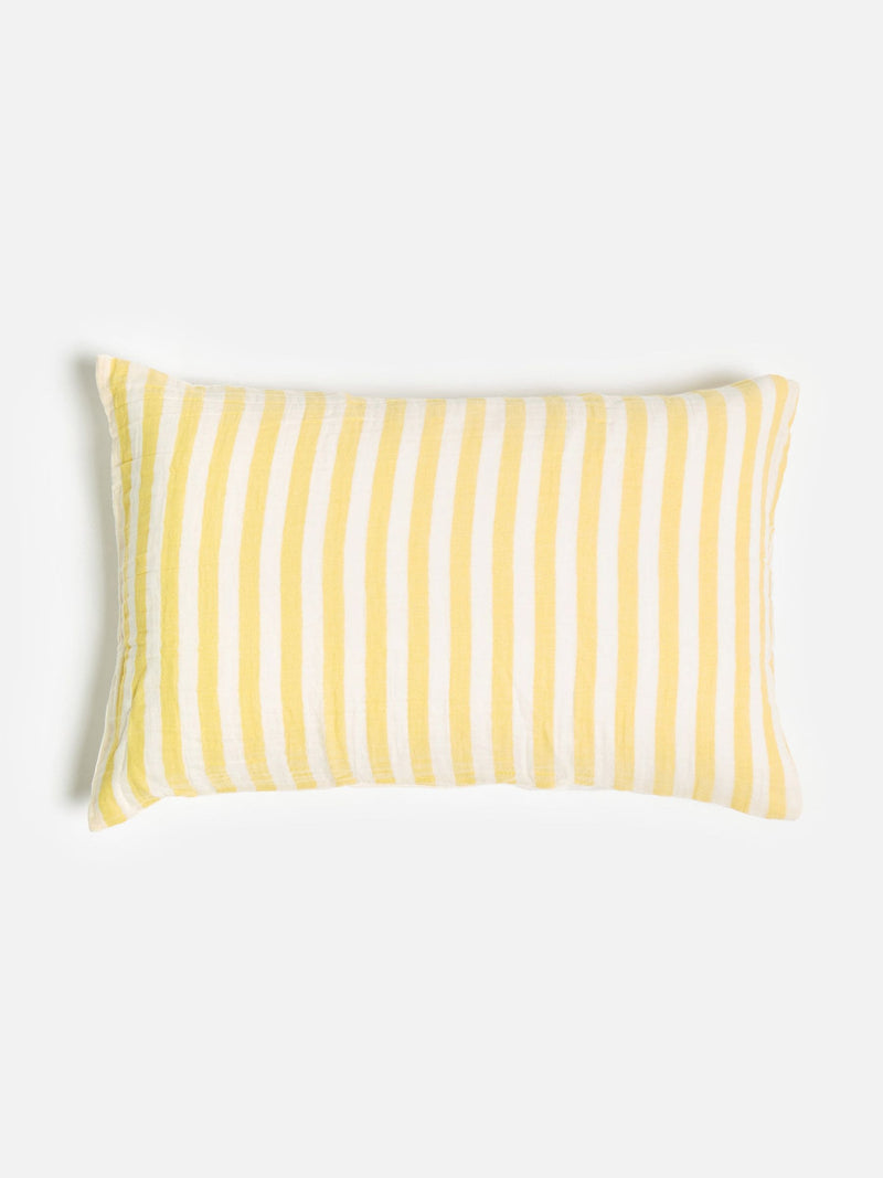 Oliver Bonas yellow muslin striped pillowcases, imported from the UK