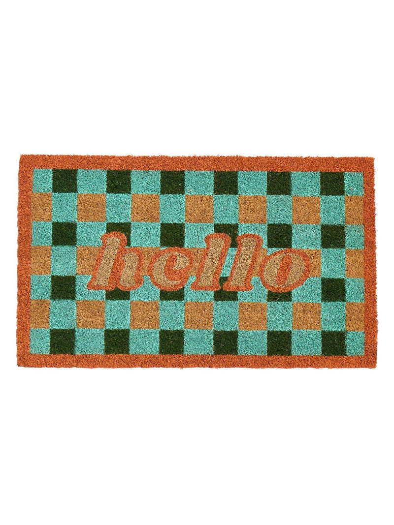 Oliver Bonas gingham check hello doormat 40x60cm (British brand)