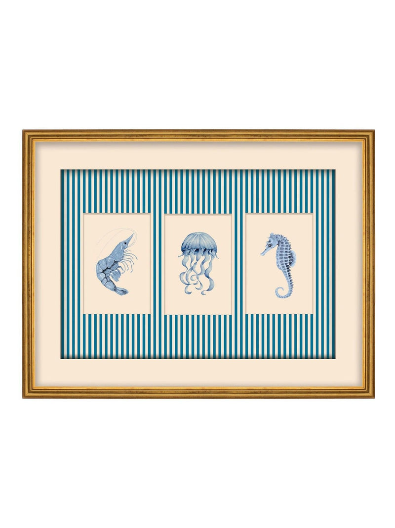 Brookpace Lascelles seaweed print blue white stripes 43x33cm, imported from the UK