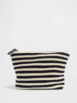 Next Gap Black Cream Stripe Crochet Zip Pouch 40.5cm x 5cm x 25.5cm- Buy online at McGrocer