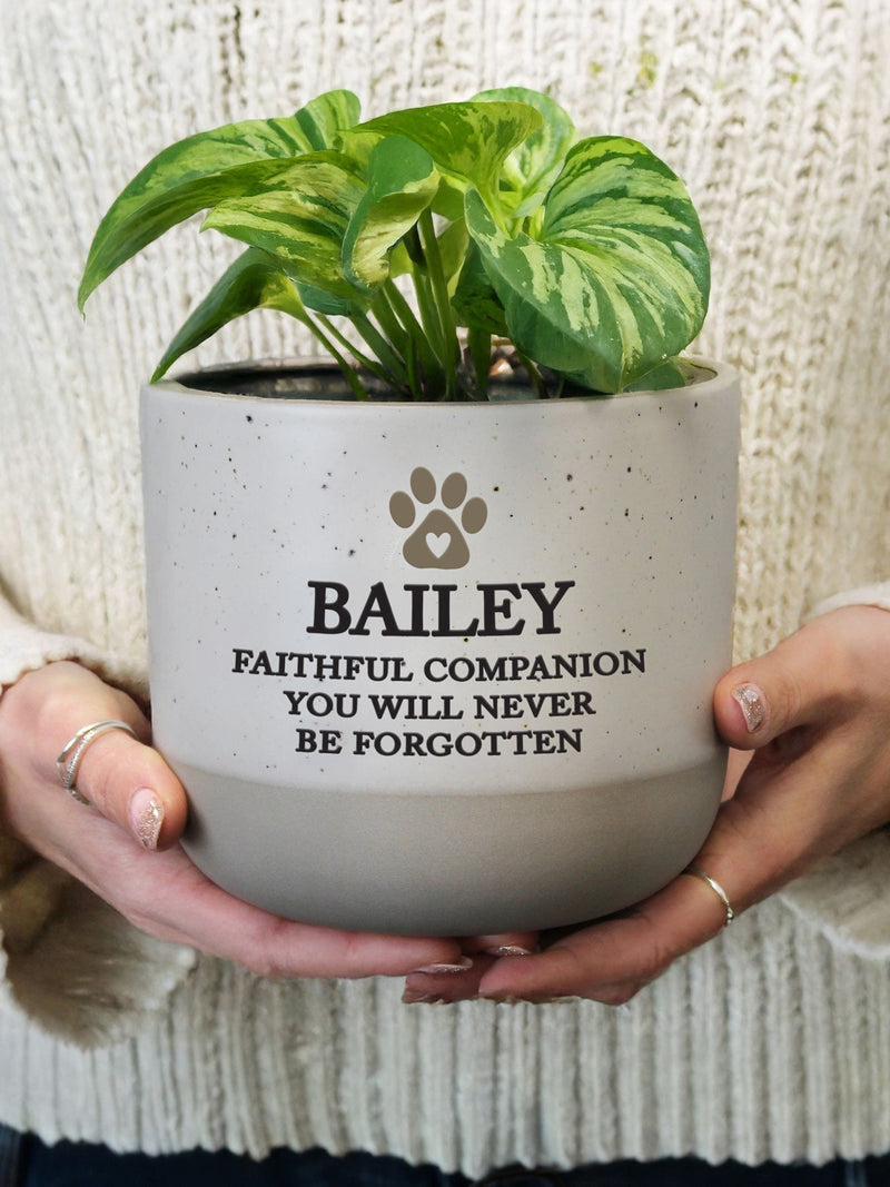 PMC personalised pet memorial flecked plant pot (British brand)
