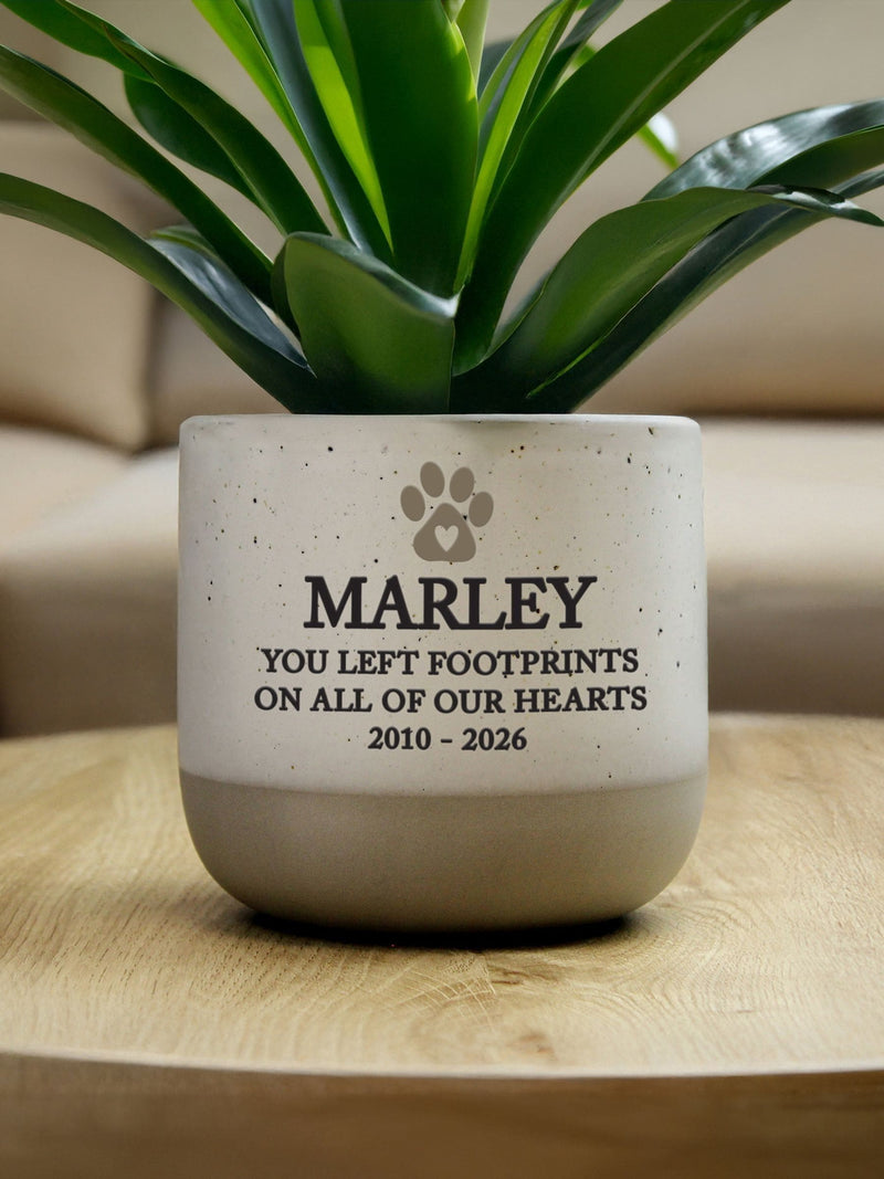 PMC personalised pet memorial flecked plant pot (British brand)