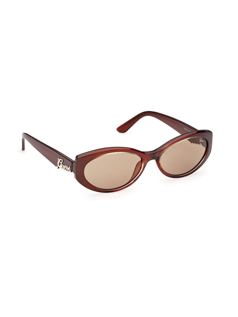 Guess brown injected sunglasses with oval shape and Guess logo - British product