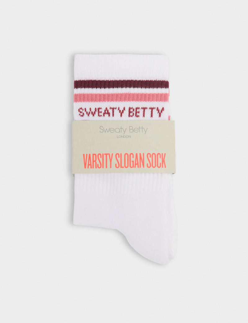 Sweaty Betty Varsity Slogan cotton rich ribbed socks, imported from the UK
