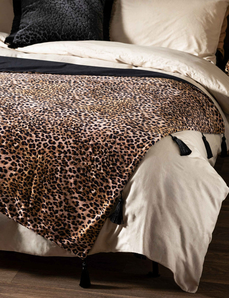 Rockett St George velvet leopard print tasselled throw (British brand)