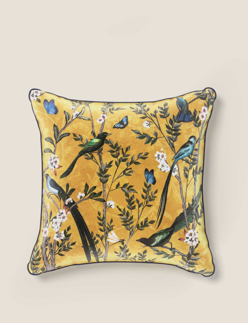 Velvet spring bird cushion 45cm square in polyester, UK version