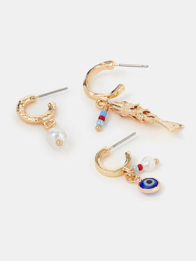 Next Accessorize Gold Tone Fish Charm Hoop Earrings 3 Pack- Buy online at McGrocer
