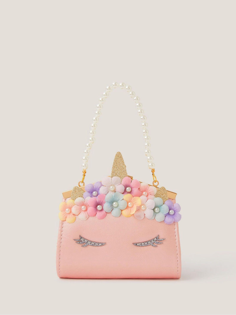 Monsoon pink flower unicorn clip frame bag (British brand)