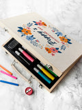 Treat Republic personalised springtime flower garland colouring set, imported from the UK
