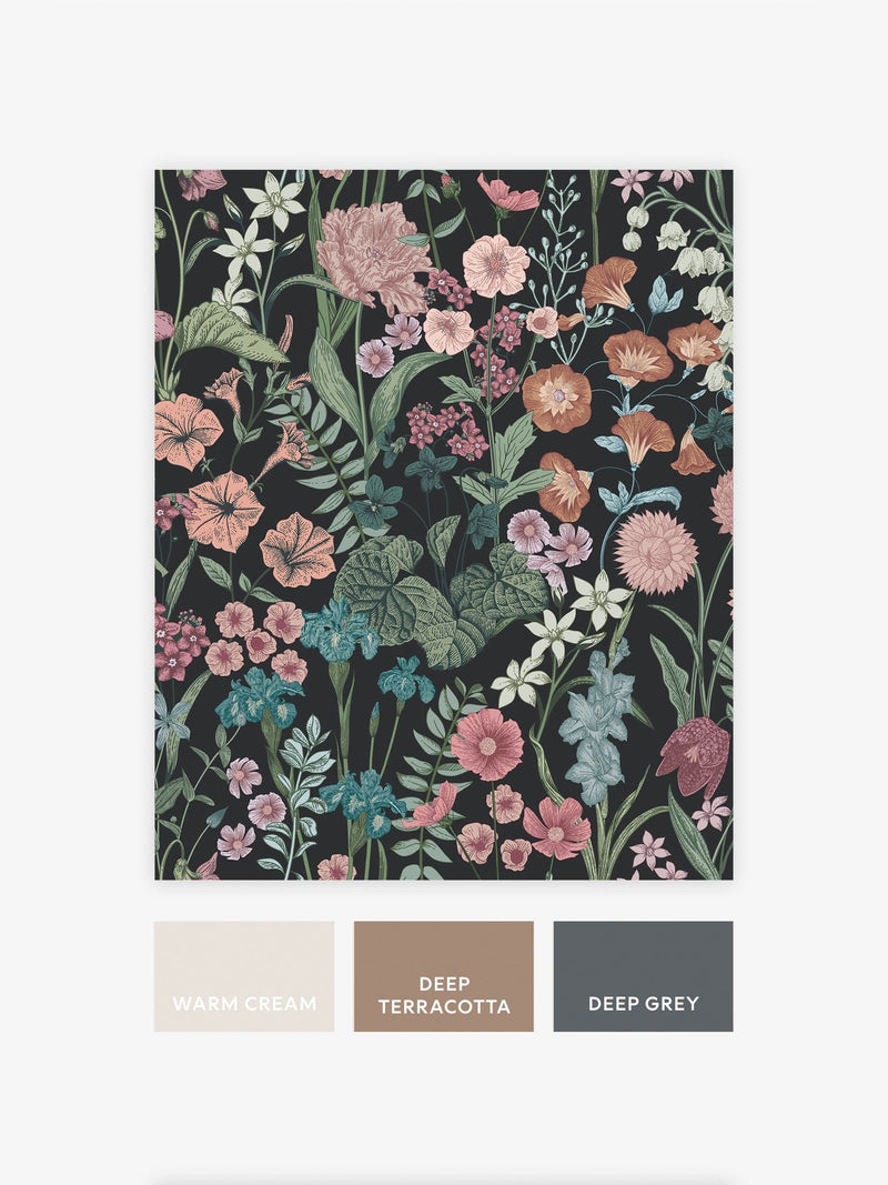 Night Botanical Floral wallpaper sample A4 (British brand)