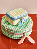 Oliver Bonas green gingham round jewellery box - British product