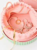 Oliver Bonas green gingham round jewellery box - British product