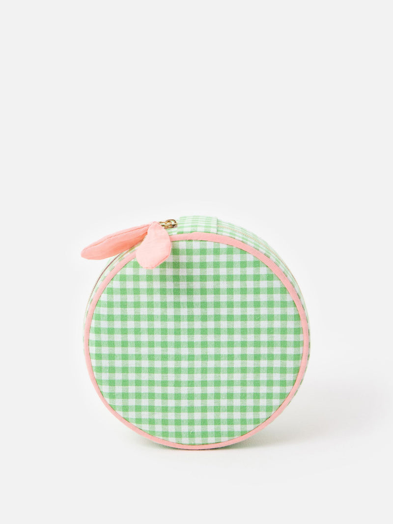 Oliver Bonas green gingham round jewellery box - British product