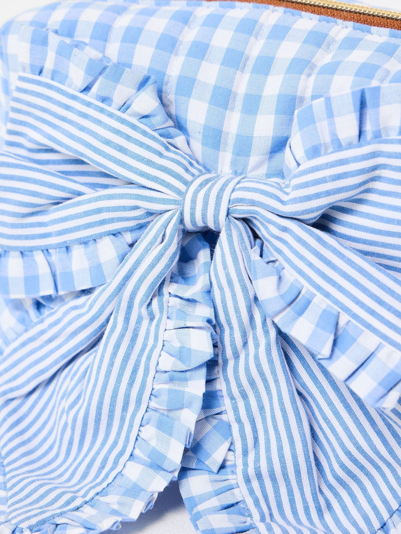 Oliver Bonas blue gingham bow wash bag (British brand)