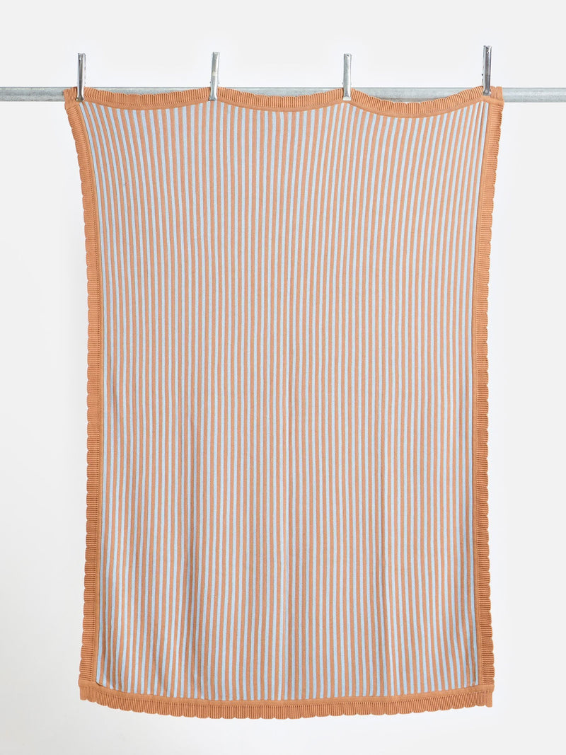 Oliver Bonas blue terracotta stripe knitted throw, UK version