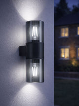 Next Eglo Cropani Black Matt Glass E27 Outdoor Wall Up and Down Light- Buy online at McGrocer