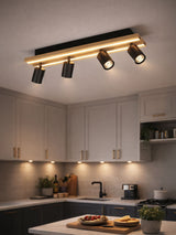 Next Eglo Gesteira Black Brown Steel & Wood LED 4-Light Spotlight Ceiling Light- Buy online at McGrocer