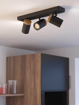 Next Eglo Consuma Black Brown Steel & Wood 3-Light Bathroom Spotlight- Buy online at McGrocer