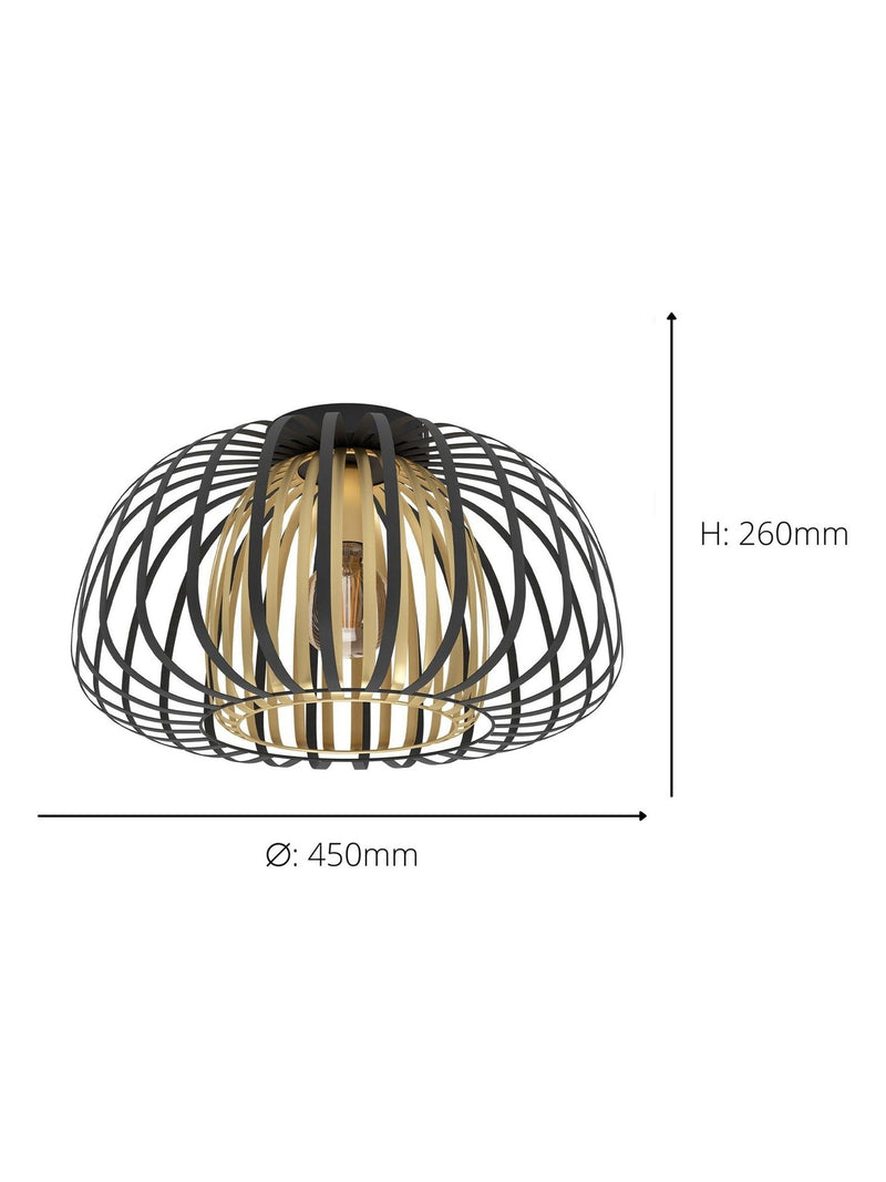 Eglo Encinitos steel caged ceiling light Black Gold - British product