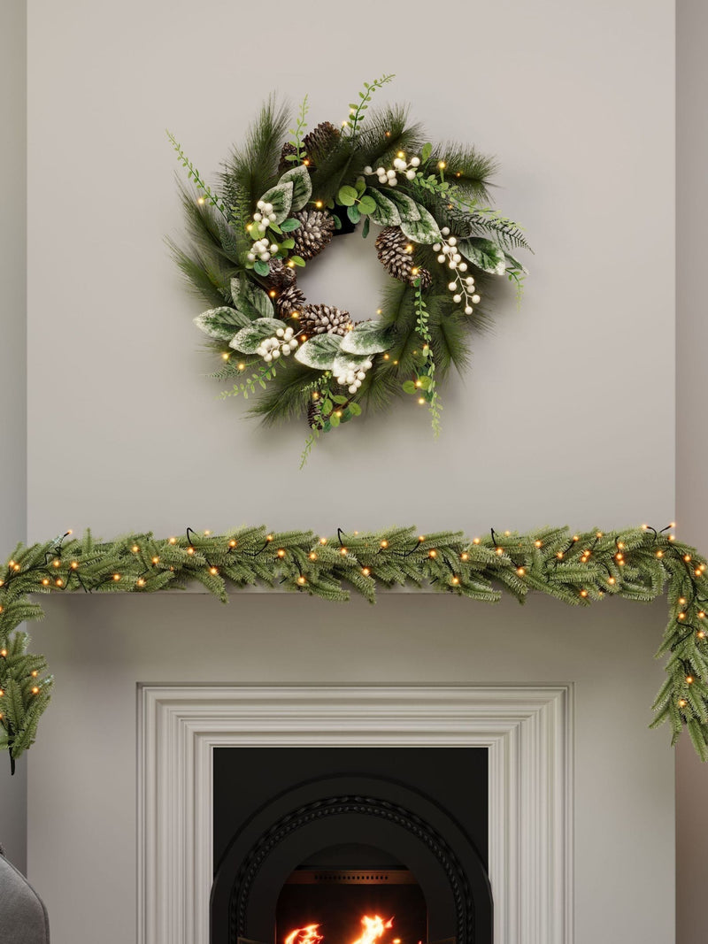 Charles Bentley Pre-Lit Berry & Pinecone Eucalyptus Wreath 55cm - British product