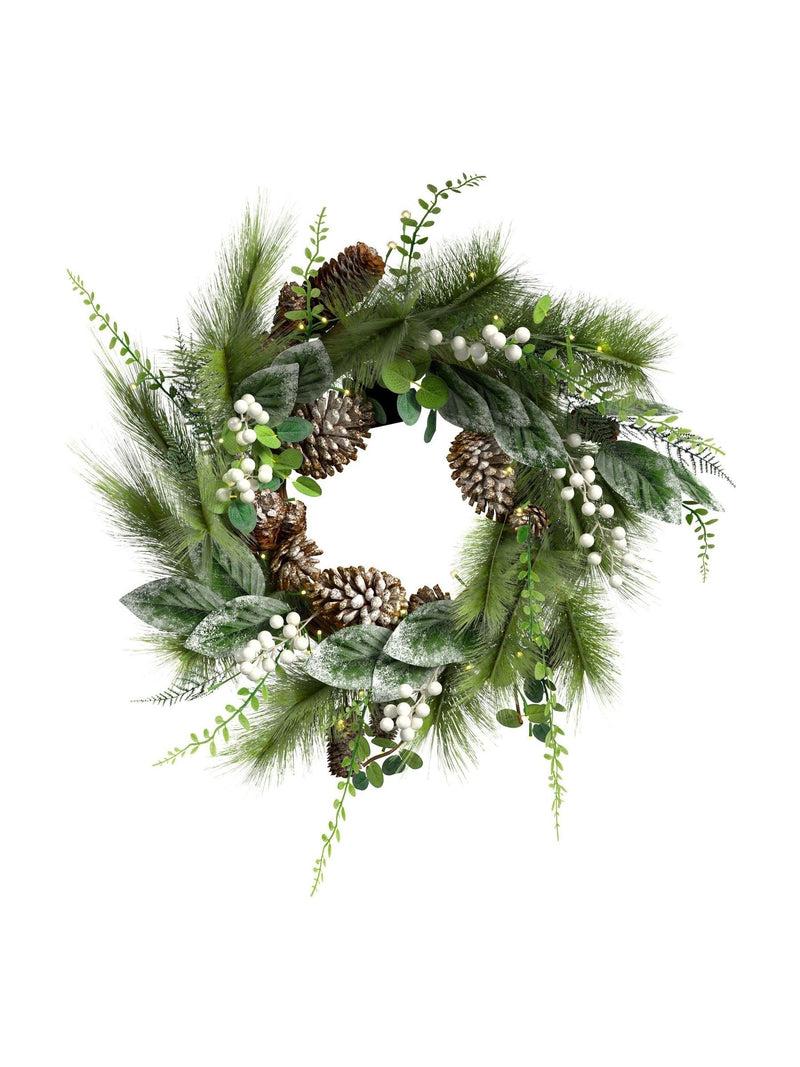 Charles Bentley Pre-Lit Berry & Pinecone Eucalyptus Wreath 55cm - British product