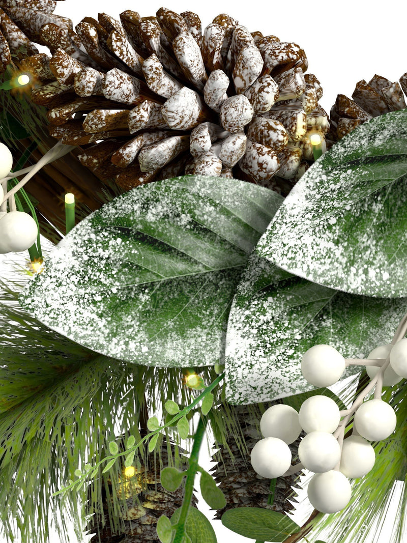 Charles Bentley Pre-Lit Berry & Pinecone Eucalyptus Wreath 55cm - British product