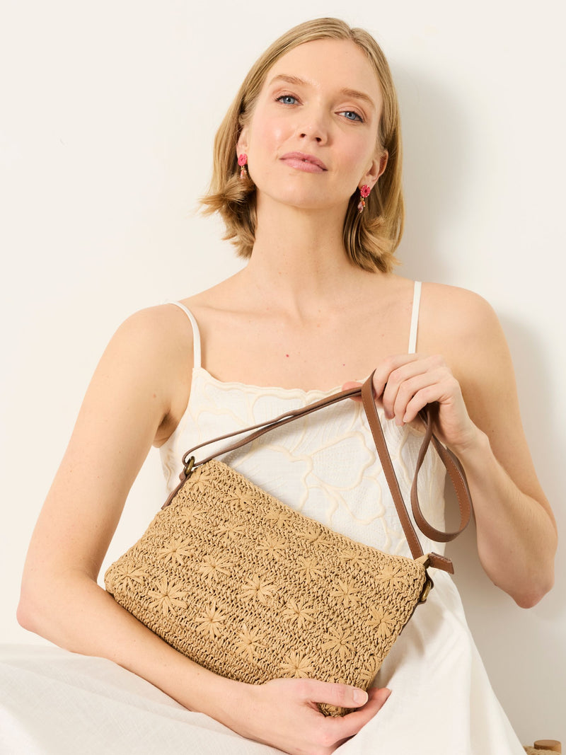 FatFace flower raffia crossbody bag, imported from the UK