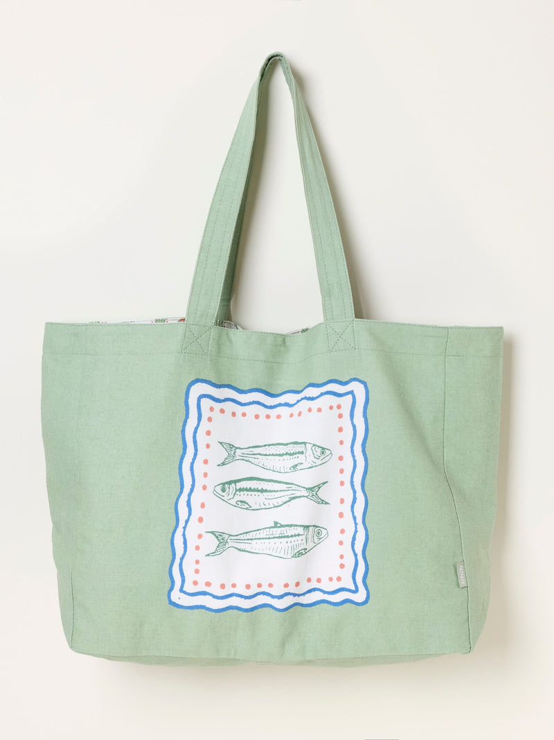 FatFace green fish reversible tote bag, UK version