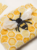 FatFace yellow bee beaded sequin pouch 10cm by 14cm - British product