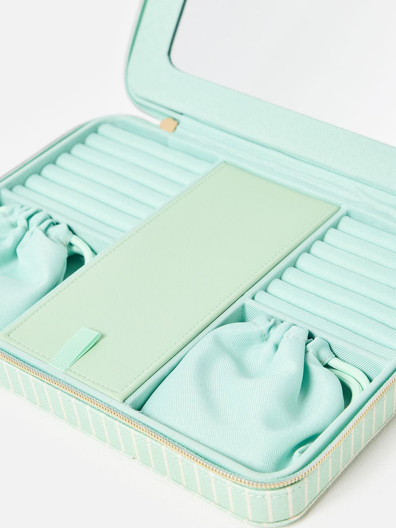 Oliver Bonas large blue striped bow jewellery box - British product
