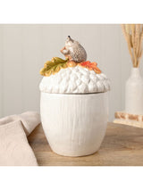 Next Widdop White Ceramic Storage Jar with Hedgehog On Acorn 18cm Height- Buy online at McGrocer
