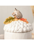 Widdop white storage jar with hedgehog on acorn 18cm height (British brand)