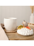 Widdop white storage jar with hedgehog on acorn 18cm height (British brand)