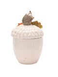 Widdop white storage jar with hedgehog on acorn 18cm height (British brand)