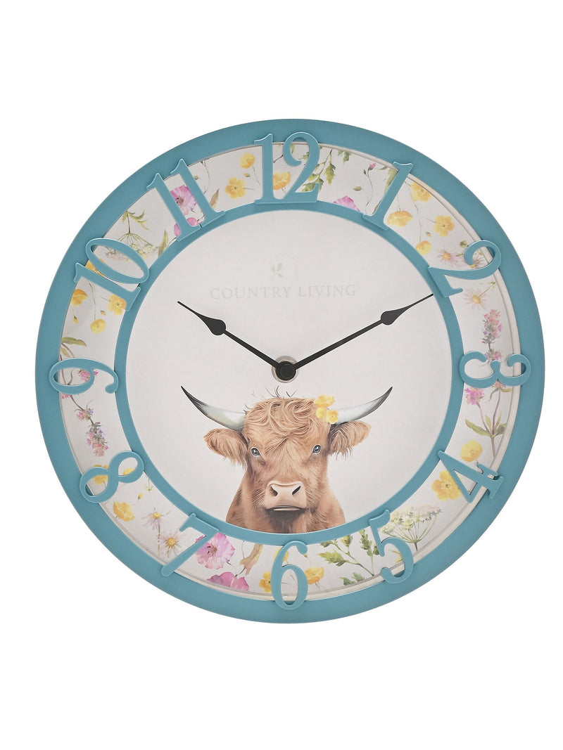 Widdop Blue Higland Cow outdoor clock 25cm (British brand)