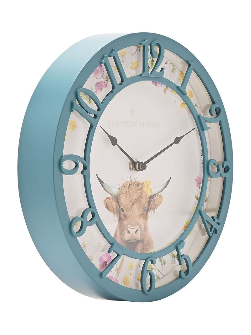 Widdop Blue Higland Cow outdoor clock 25cm (British brand)