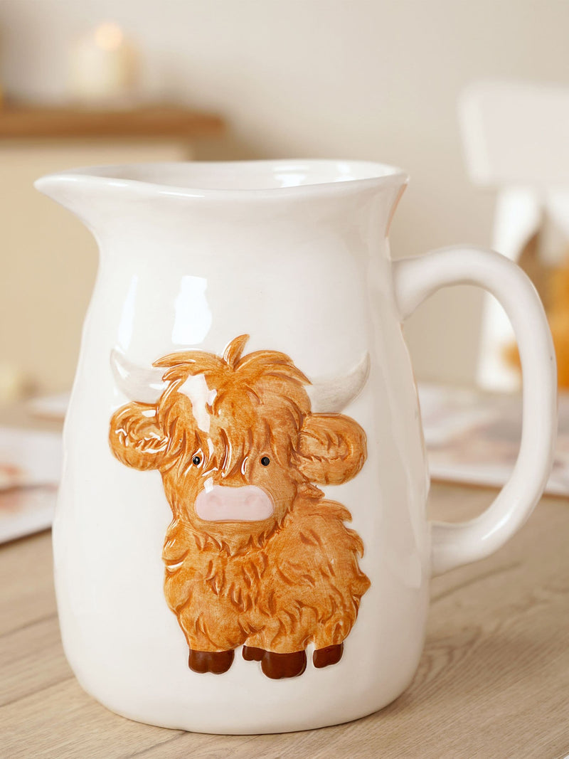 Widdop White Highland Cow ceramic jug (British brand)