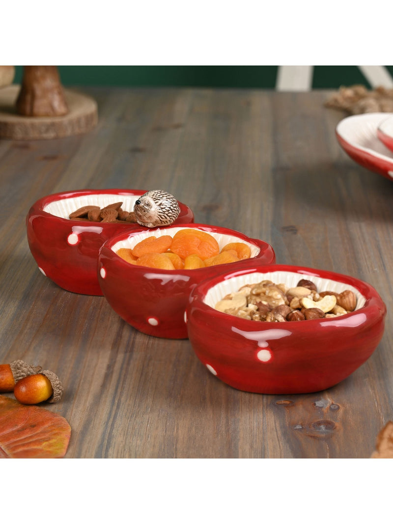 Widdop red toadstool and hedgehog triple dish ceramic serving tray (British brand)