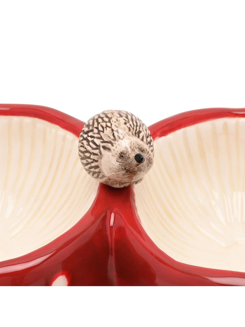 Widdop red toadstool and hedgehog triple dish ceramic serving tray (British brand)