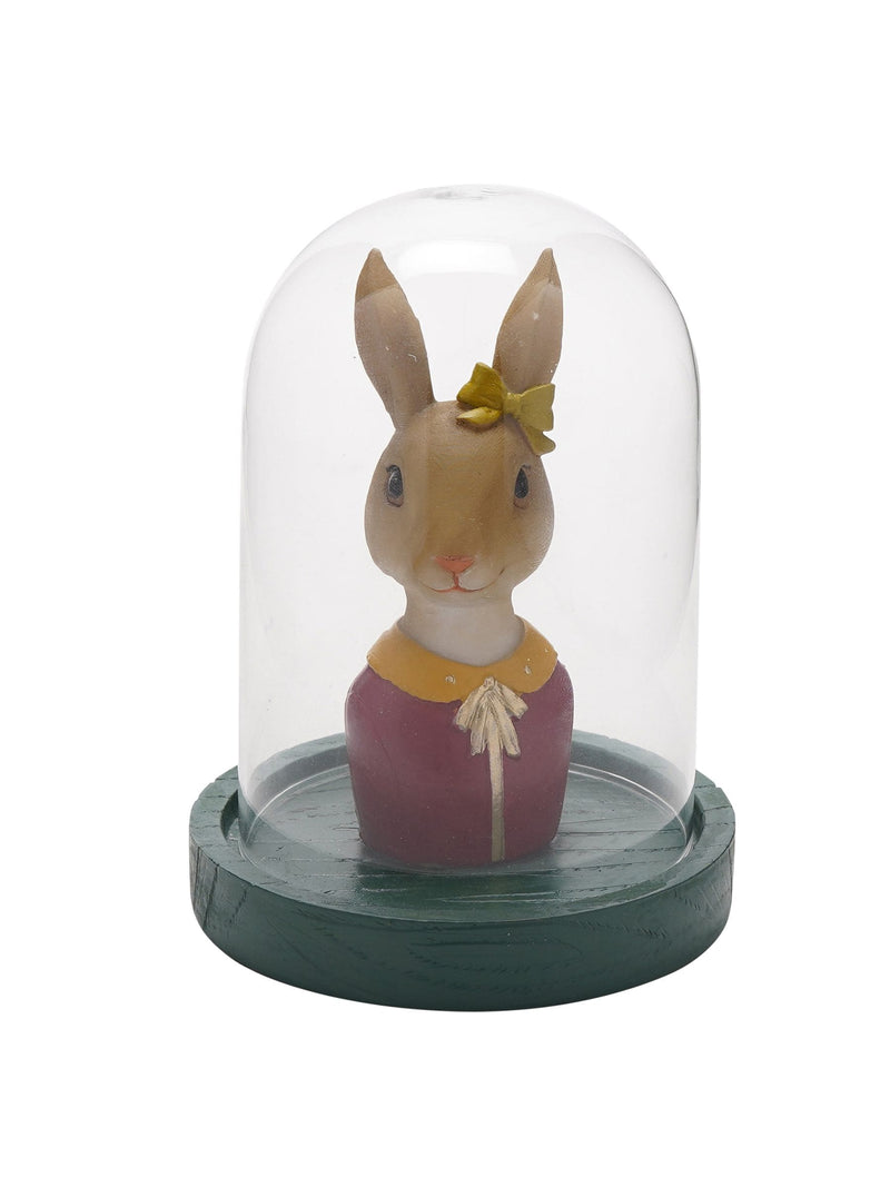 Green Easter dressed bunny figurine in glass dome 13x10x10cm, UK version