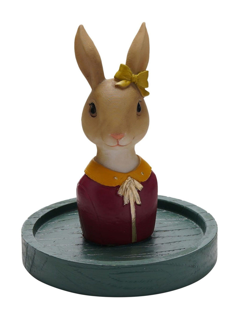 Green Easter dressed bunny figurine in glass dome 13x10x10cm, UK version