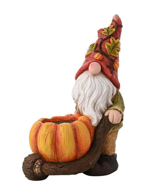 Widdop Orange Outdoor Gonk Pushing Pumpkin Wheelbarrow Decorative Ceramic Garden Figure 45cm