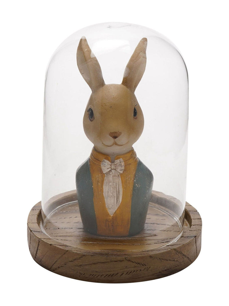 Brown suited bunny glass dome figurine 14cm height (British brand)