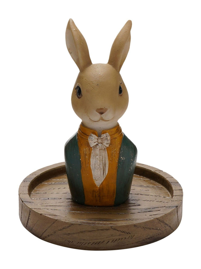 Brown suited bunny glass dome figurine 14cm height (British brand)